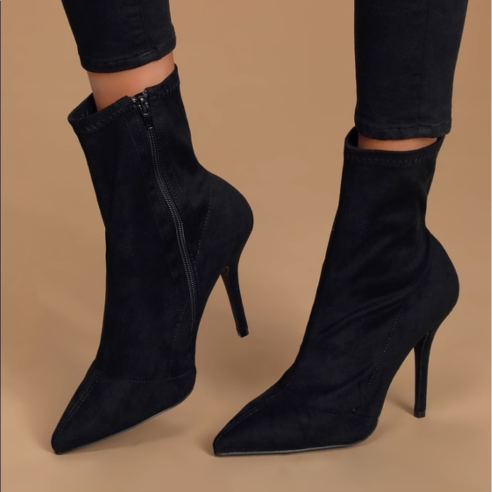 Lulus Stassy Black Suede Pointed-Toe Sock Boot